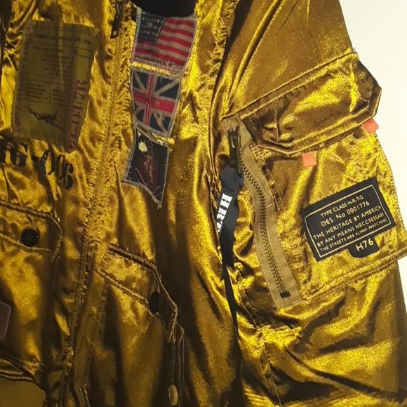 Mens Gold with fur lined neck Bomber jacket. - Picture 3 of 4